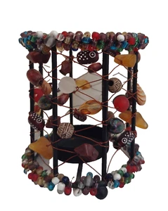 VTG Retro MCM Beaded Wire Stone/Glass Gypsy Boho Hippie Votive Candle Holders - Picture 1 of 5