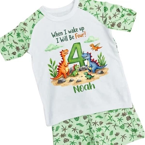 4th Birthday PJs, Boys Personalised Pajama, Jungle Theme Pajamas Age Four - 1466 - Picture 1 of 2