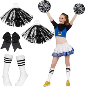 4 Pcs Zombie Halloween Scary Cheerleader Costume Accessories 2 Pom Poms 1 Hair B - Picture 1 of 6