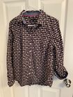 Talbots Swan Navy Blue Button Up Shirt Size 10 Long Sleeve Whimsical Top