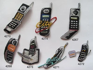 #4267~74 Vintage Handy, Handy mit Stadt Wort Stickerei Applikation Patch - Bild 1 von 8