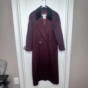 Jones New York Deep Purple Trench Coat 100% Wool - Double Breasted (Measured) - Picture 1 of 20
