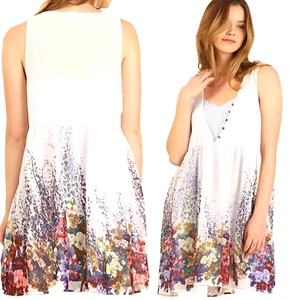 Umgee Kleid Größe M Wildblumen weiß Blumen Landhaus Babydoll Fee Tunika Damen - Bild 1 von 4
