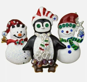 KIRKS FOLLY Penguins & Frosty Friends Pin Brooch Pendant Silver tone Playful - Picture 1 of 6