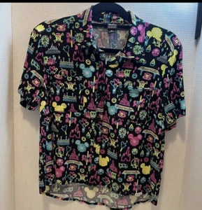 Disney Parks Her Universe Neon Icons Black Button Shirt Size S Spirit Top Blouse - Picture 1 of 4