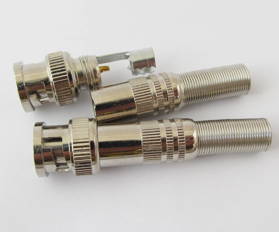 100pcs BNC Male Metal Soldering Plug with Spring Tail for CCTV Video RG59 Cable - Image 1 of 4