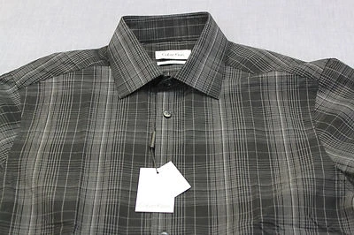 CALVIN KLEIN Men LICORICE BLACK & GRAY SLIM FIT CHECKER SHIRT NWT 17.5 32-33 $70 - Image 1 of 3