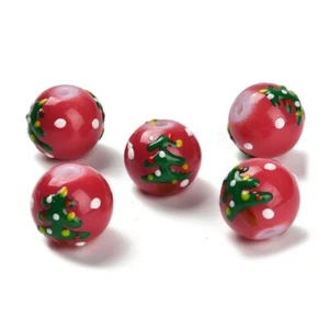 50 pezzi perline natalizie fatte a mano 13 mm perline rotonde rosse con albero di Natale - Foto 1 di 3