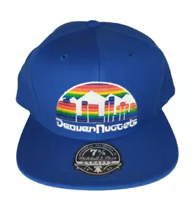 Denver Nuggets Mitchell & Ness NBA Fitted 7 3/8 Hat Blue Rainbow Retro Cap NWT - Picture 1 of 7
