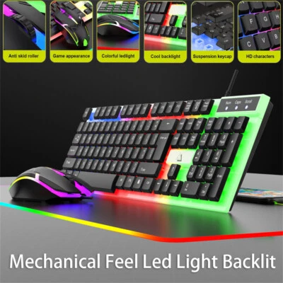 Gaming Keyboard And Mouse LED Light Backlit Mechanical Feel For Computer Desktop - Image 1 of 4