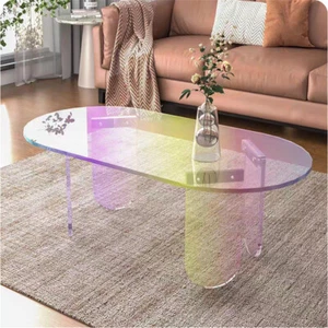 Acrylic Coffee Table Iridescent Acrylic End Table w/ PVC Table Cover 95x50x36cm - Picture 1 of 13