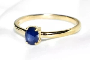 9ct Gold Natural Blue Sapphire Ring Oval Solitaire Band Ring N/O US 7 - Picture 1 of 12