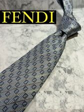 FENDI Men's Necktie Tie Luxury Silk High Brand All Over Zucca Pattern Near MINT