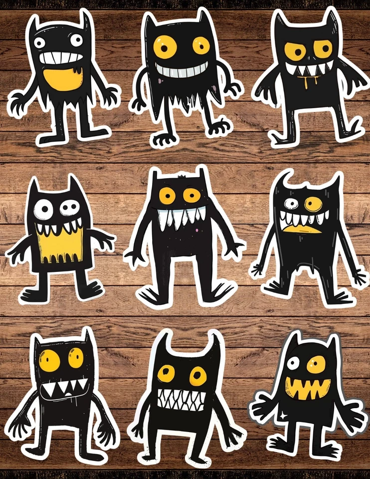 Pegatinas de vinilo troqueladas monstruo negro y amarillo álbumes de recortes computadora portátil botella de agua  Foto 1 de 1