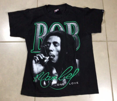 VTG Woman’s BOB MARLEY Sz XS Vintage Rock Reggae 2-sided Black T-Shirt Rastafari - Image 1 of 4