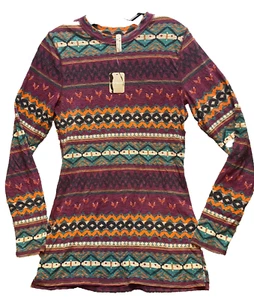 Free People Movement Shirt Youth Large Burgundy Aztec Pullover $68 MSRP NWT - Picture 1 of 12