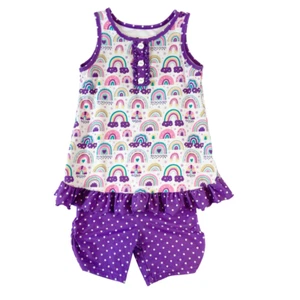 Lily & Londyn's Pajama Set Girls Size 8Y Purple Rainbow Polka Dot Sleeveless - Picture 1 of 7
