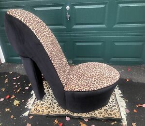Vintage Leopard High Heel Chair Shoe Stiletto Accent Seat