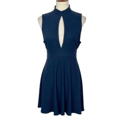 Silence + Noise Dress Womens Medium Danni Navy Blue Ribbed Sleeveless Keyhole UO - Image 1 of 4