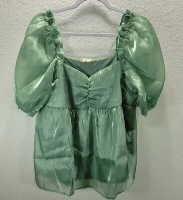 Blusa Camisa Top Abullonada Manga Corta Altard State Verde Gasa Peplum Talla L Nueva con Etiquetas Foto 1 de 4