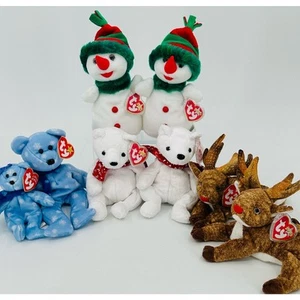 Ty BEANIE BABIES Christmas Winter Lot Snowgirl Roxie Reindeer Holiday Teddy VTG - Picture 1 of 14