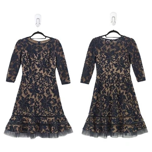 Tadashi Shoji Damen 2 Kennedy Kleid dunkelblau bestickt Spitze Boot gefüttert MÄNGEL - Bild 1 von 7