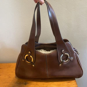 Rina Rich Bolso de Hombro de Cuero Marrón Cartera Doble Correa Cremallera Plateado - Imagen 1 de 13