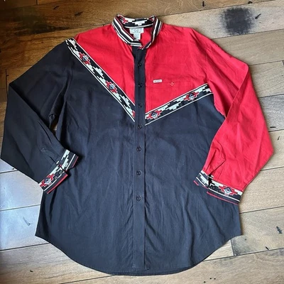 Vintage Mo Betta Western Shirt Red Black Aztec Button Long Sleeve Men XL Brooks - Image 1 of 4