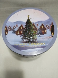 Vintage Christmas TIN (empty) Stained Winter Wonderland Snow Scene Harry London - Picture 1 of 11