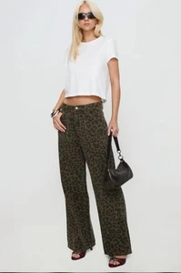Princess Polly Briony Damenjeans niedriger Bund weites Bein Leopard Größe US 6 NEU - Bild 1 von 6