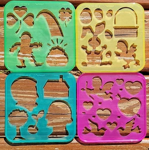 Lot of 4 Vintage Tupperware Tuppertoy Stencils 1987 Toy Dart Ind. Holidays - Picture 1 of 3