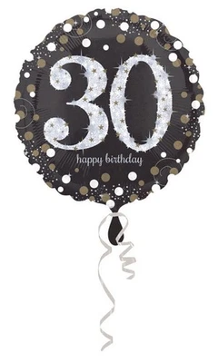 Palloncino foil mylar 30 ANNI colore NERO e ARGENTO con stampa olografica - 45 c - Immagine 1 di 2