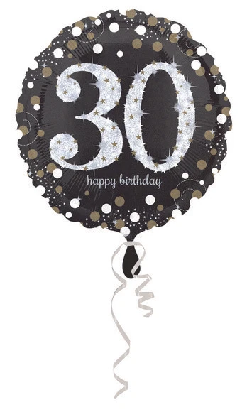 Palloncino foil mylar 30 ANNI colore NERO e ARGENTO con stampa olografica - 45 c - Immagine 1 di 2