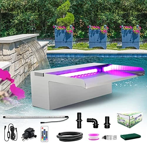 Longrun Waterfall Pool Fountain, 30cm Pond Waterfall Cascade, Stainless Steel - Image 1 of 4