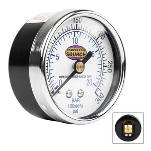 Quality 0-300 PSI Air Pressure Gauge 1/4" NPT Center Back Mount CBM 2" Face - Picture 1 of 6