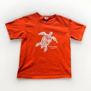 VTG Puerto Vallarta Mexico T Shirt Youth Small Turtle Orange Short Sleeve Tee - Picture 1 of 7