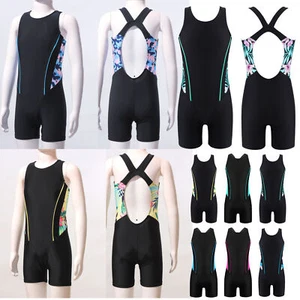 Kids Girls Boyleg Athletic One Piece Racerback Cutout Bathing Suit Swimwear - Picture 1 of 61