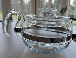 Vintage Pyrex Glass Coffee Tea Pot & Lid 6 Cup Flame Ware USA Mid Century 8446