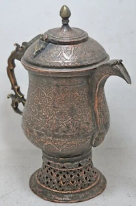 Cobre Antiguo Talla Grande Cachemira Tetera Original Old Very Fino Grabado - Imagen 1 de 9
