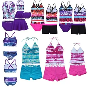 Girls Tankini Swimsuit Swimwear Bathing Suit Beachwear Children Tops+Bottoms Set - Picture 1 of 32