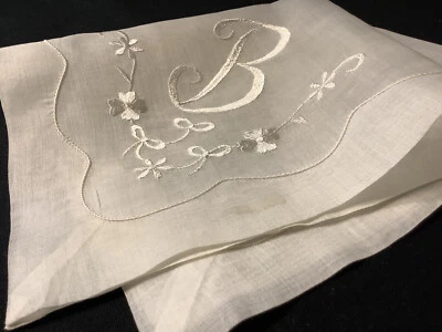 8805🌟PREMIUM Pañuelo de Boda Vintage Años 30 Suizo Brillante SATINADO Monograma “B” Foto 1 de 4
