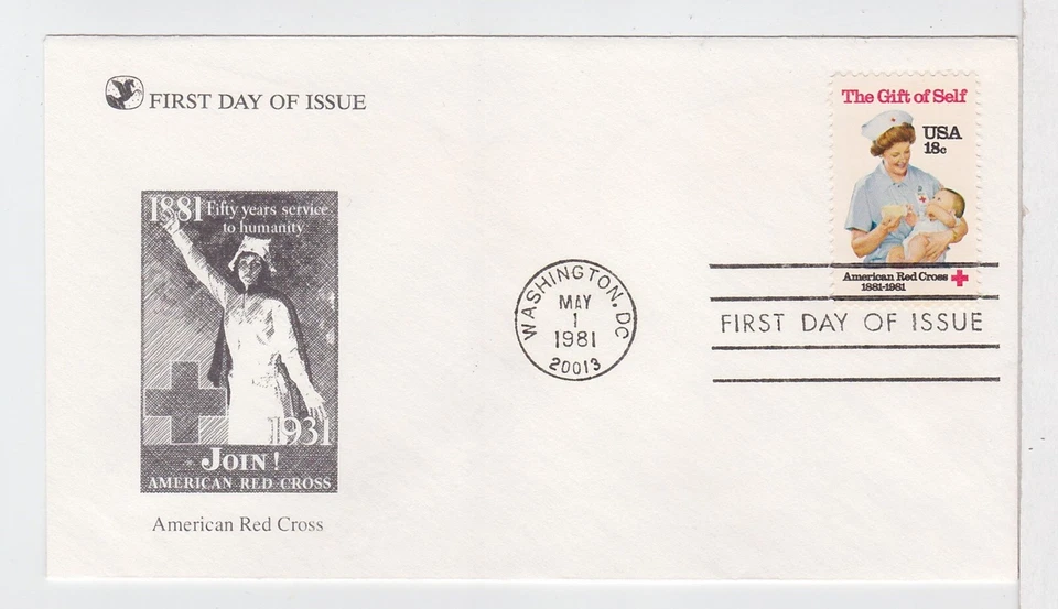 TurtlesTradingPost- American Red Cross- 1981 - FDC #1910 Readers Digest Cachet - Image 1 of 1