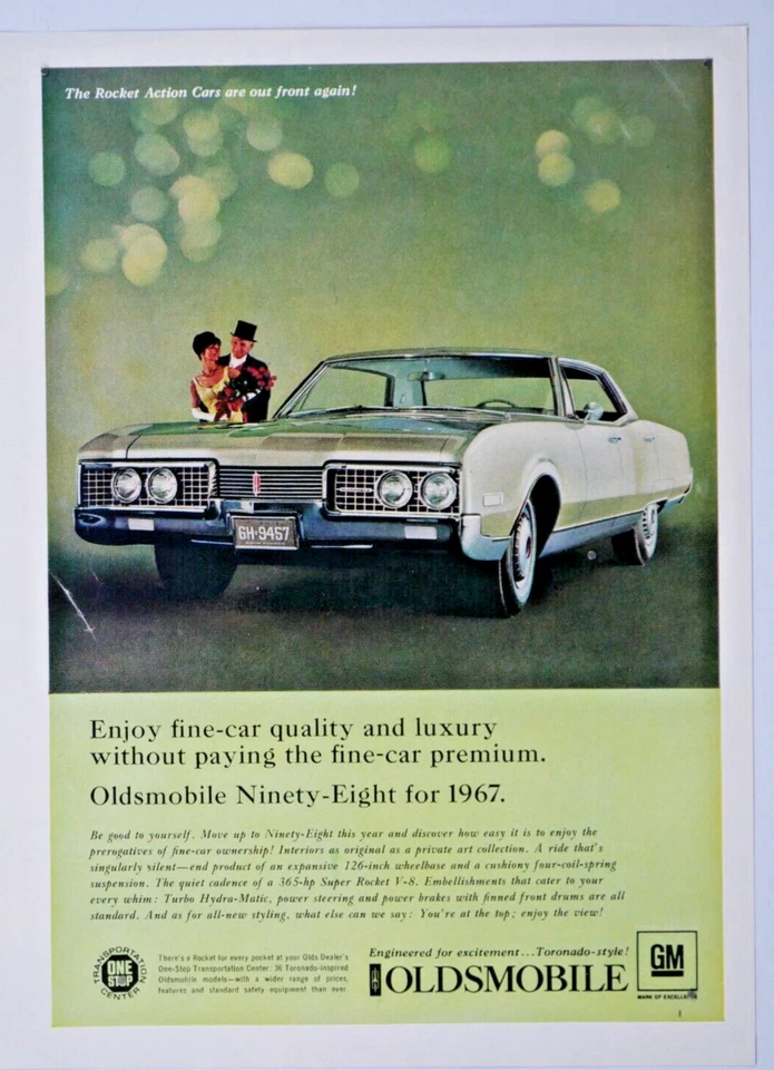 1967 Oldsmobile Ninety Eight Vintage Rocket Action Original Print Ad 8.5 x 11" - Image 1 of 4