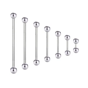 PIERCING STAB GERADE BARBELL BRUST HELIX BAUCH EDELSTAHL SILBER HANTEL ZUNGE BAR - Bild 1 von 1