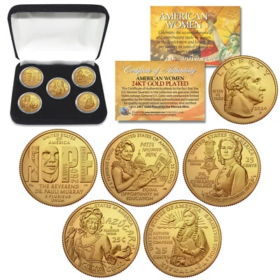 2024 24K GOLD AMERICAN WOMEN Quarters US Mint 5-Coin Full Set in Capsules w/ Box - Image 1 of 3