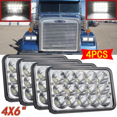 Светодиодные фары для Freightliner FLD120 1988-2007 4 шт 4x6 дюймов дальний/ближний свет 6000k точечные - Изображение 1 из 4