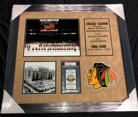 1994 CHICAGO STADIUM BLACKHAWKS FINAL GAME TICKET PSA EX 5 FRAMED PIECE 28x26 Cover