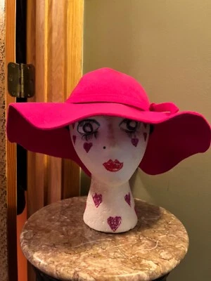 "Sombrero de ala de lana vintage rosa fucsia 15"" de diámetro" Foto 1 de 4