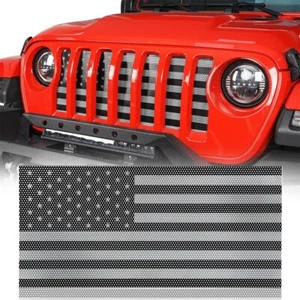 Black/White USA Flag Painted Grille Mesh Insert for Jeep Wrangler JL 18-24 & JT - Picture 1 of 12