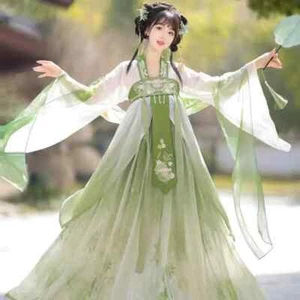 Costume Hanfu donna ricamo cinese fata cosplay Hanfu verde sfumato - Foto 1 di 9